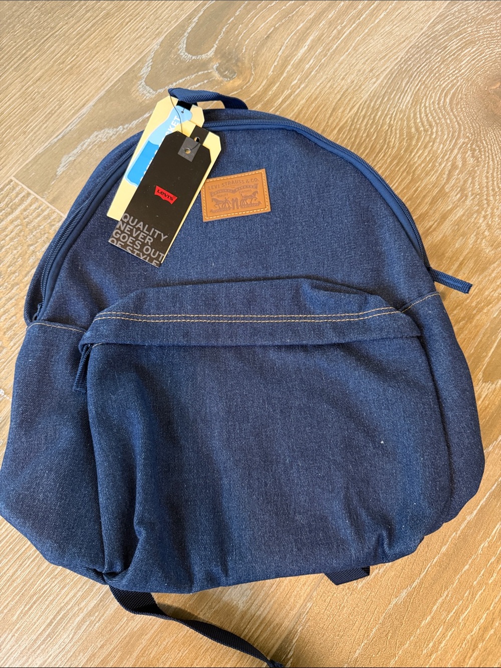 Levi's Dark Blue Denim Backpack with Leather Logo Patch